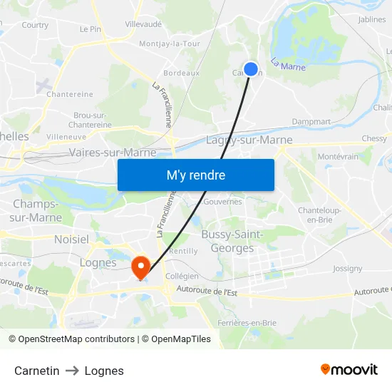Carnetin to Lognes map