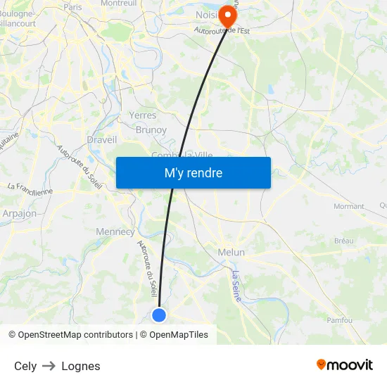 Cely to Lognes map