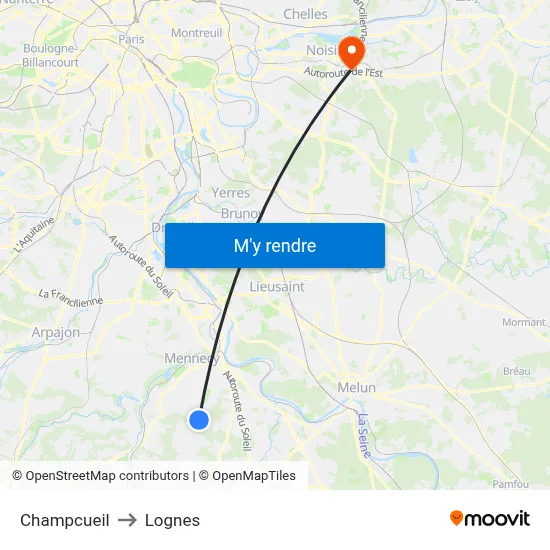 Champcueil to Lognes map