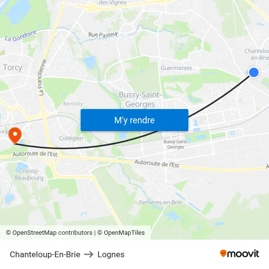 Chanteloup-En-Brie to Lognes map