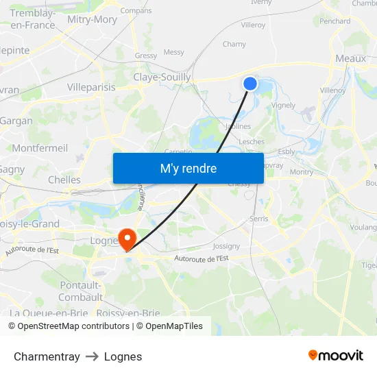 Charmentray to Lognes map