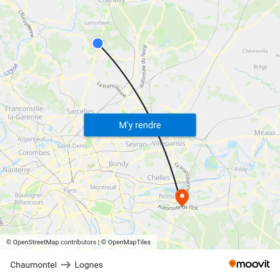 Chaumontel to Lognes map