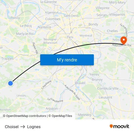 Choisel to Lognes map