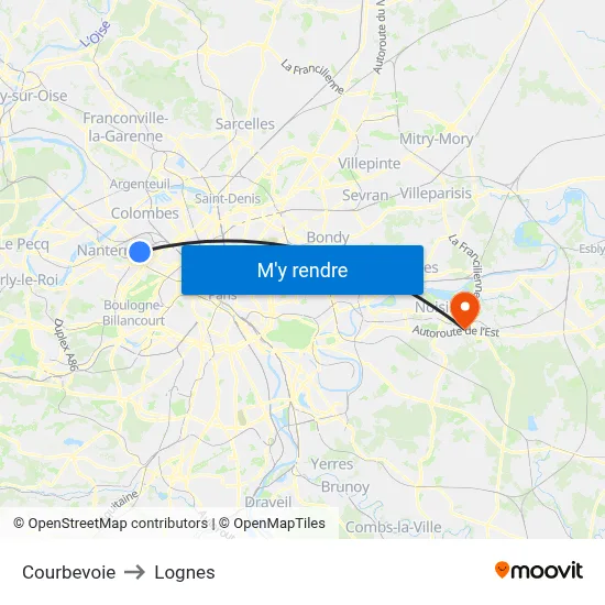 Courbevoie to Lognes map