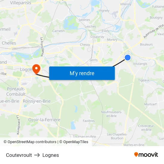 Coutevroult to Lognes map