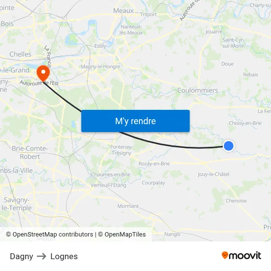 Dagny to Lognes map