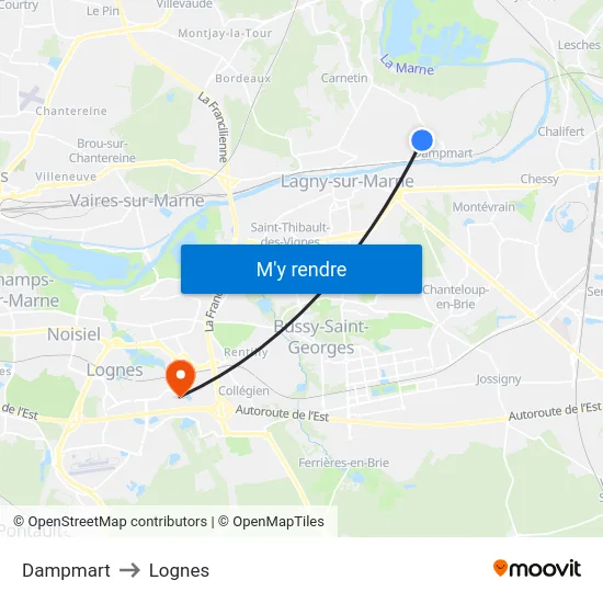 Dampmart to Lognes map