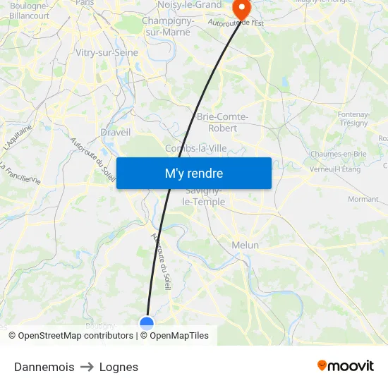Dannemois to Lognes map