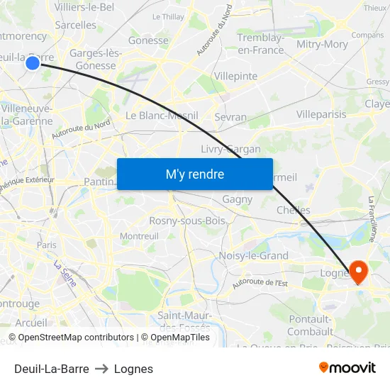 Deuil-La-Barre to Lognes map