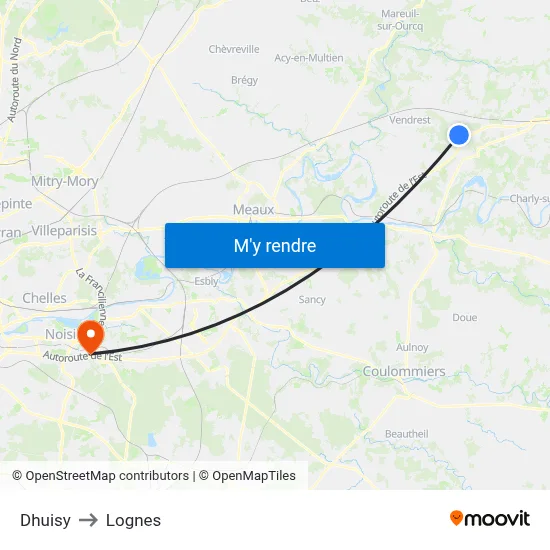 Dhuisy to Lognes map