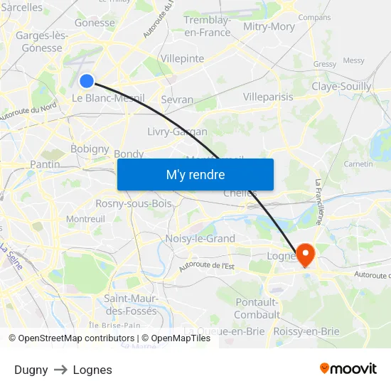 Dugny to Lognes map