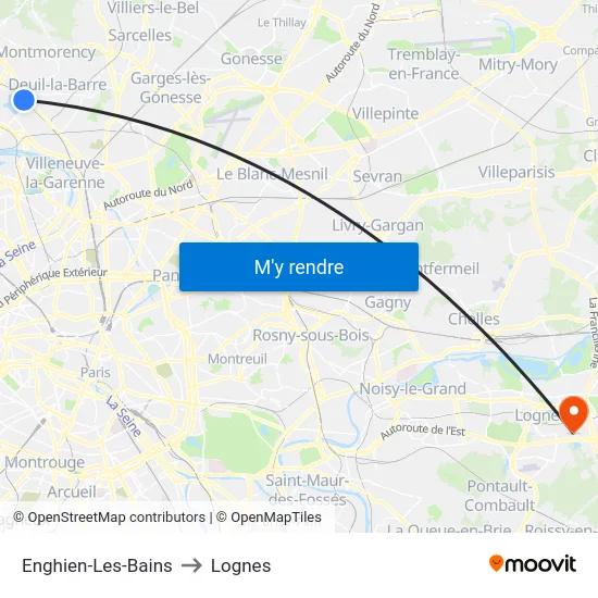 Enghien-Les-Bains to Lognes map