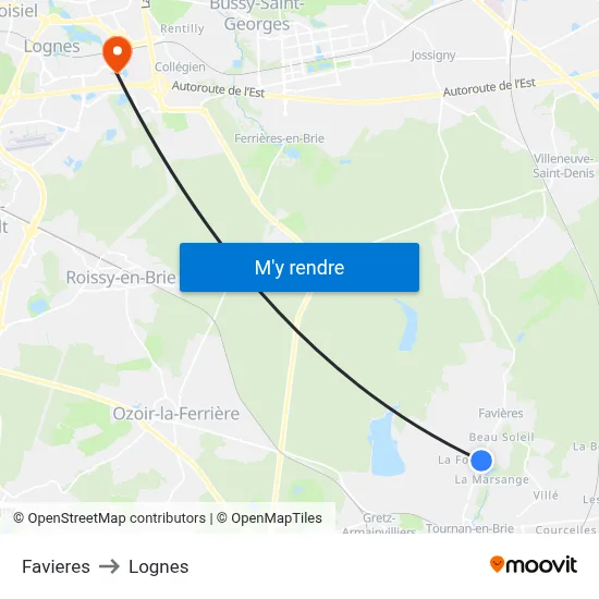 Favieres to Lognes map