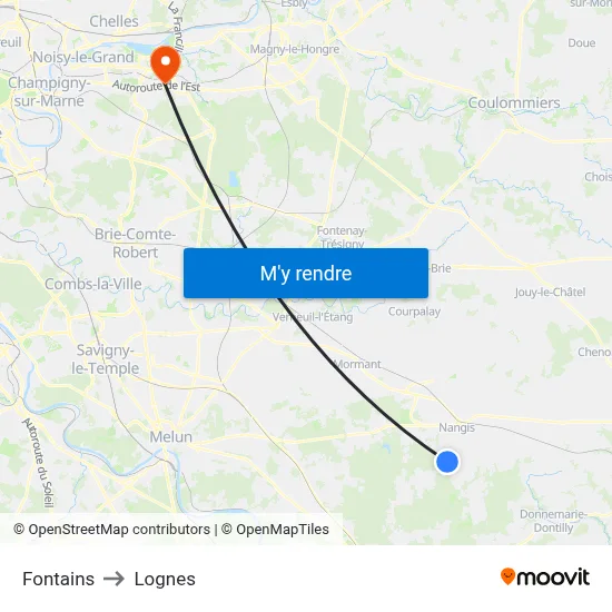 Fontains to Lognes map