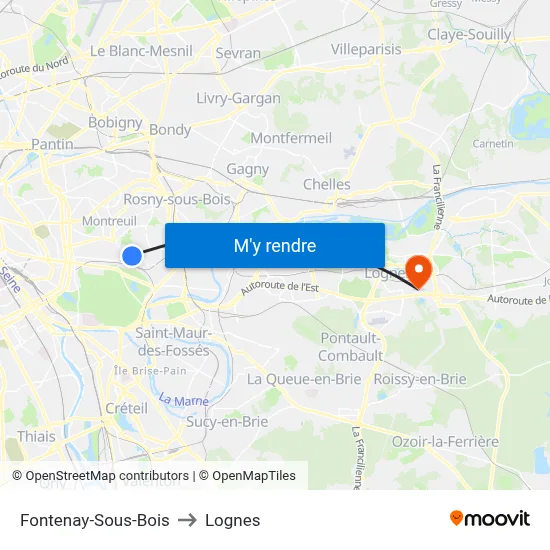 Fontenay-Sous-Bois to Lognes map