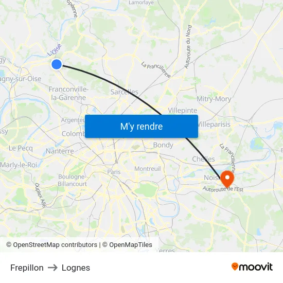 Frepillon to Lognes map