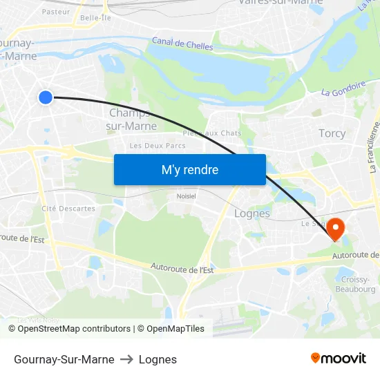 Gournay-Sur-Marne to Lognes map