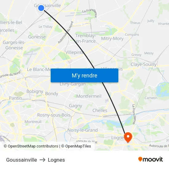 Goussainville to Lognes map