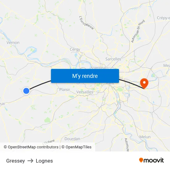 Gressey to Lognes map