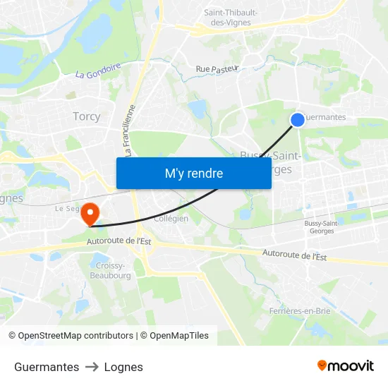 Guermantes to Lognes map