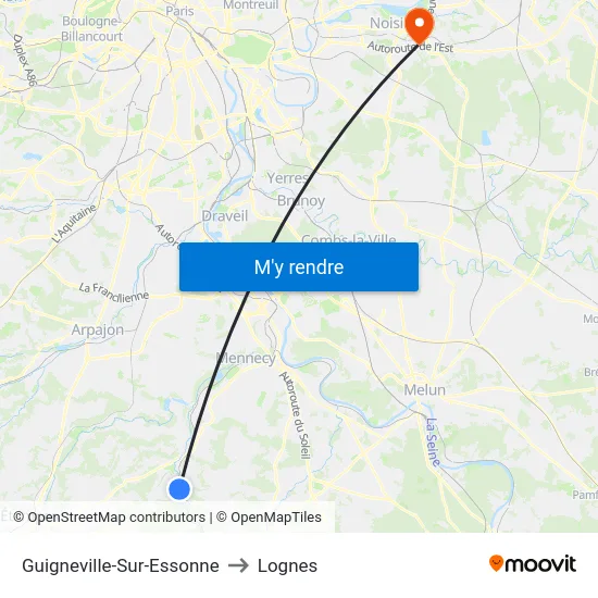 Guigneville-Sur-Essonne to Lognes map