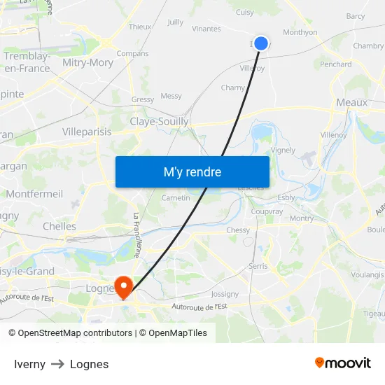 Iverny to Lognes map