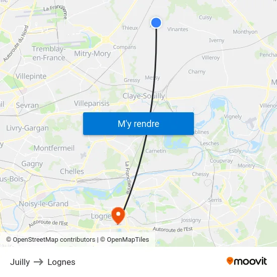 Juilly to Lognes map