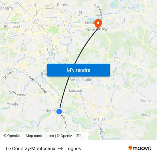 Le Coudray-Montceaux to Lognes map