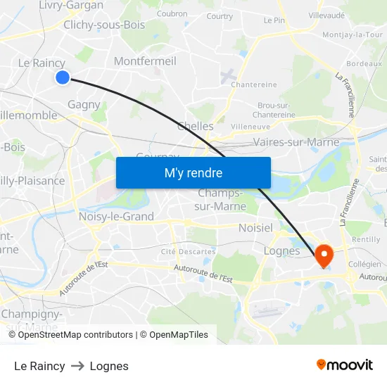 Le Raincy to Lognes map