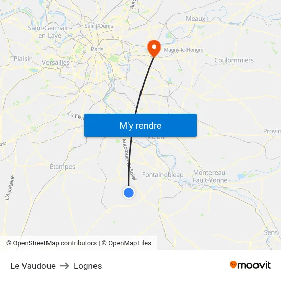 Le Vaudoue to Lognes map