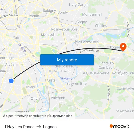 L'Hay-Les-Roses to Lognes map