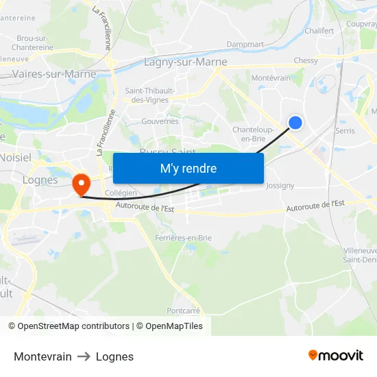 Montevrain to Lognes map