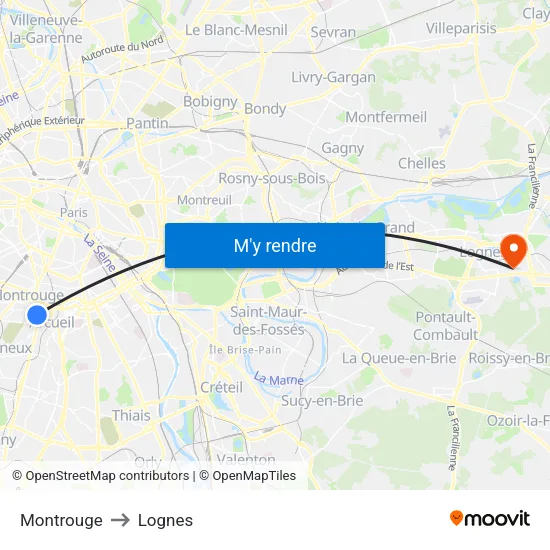 Montrouge to Lognes map