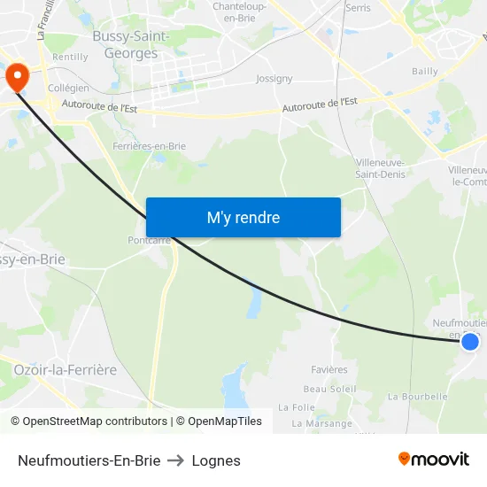 Neufmoutiers-En-Brie to Lognes map