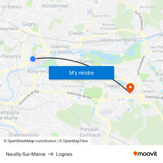 Neuilly-Sur-Marne to Lognes map