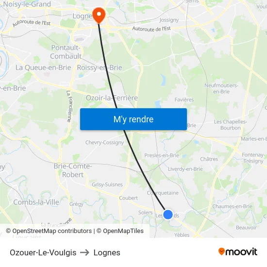 Ozouer-Le-Voulgis to Lognes map