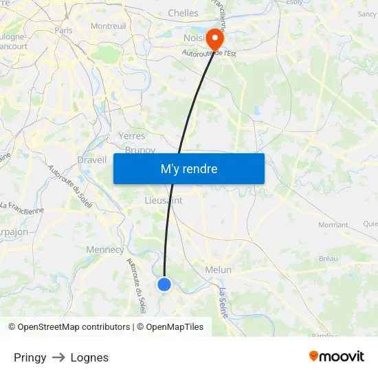 Pringy to Lognes map