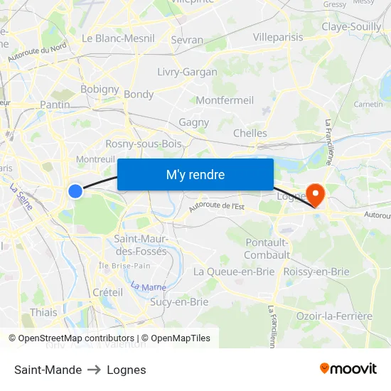 Saint-Mande to Lognes map