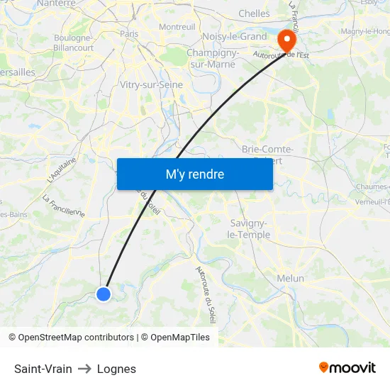 Saint-Vrain to Lognes map
