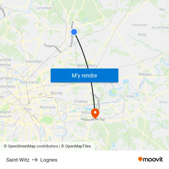 Saint-Witz to Lognes map