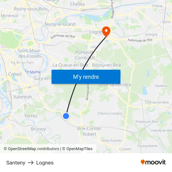 Santeny to Lognes map