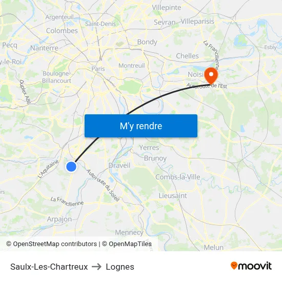 Saulx-Les-Chartreux to Lognes map