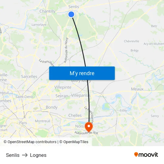 Senlis to Lognes map