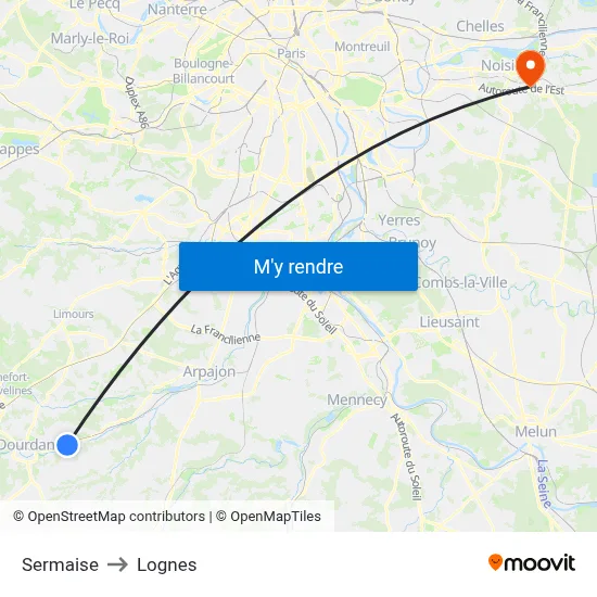 Sermaise to Lognes map