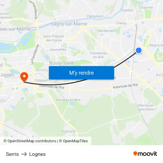 Serris to Lognes map