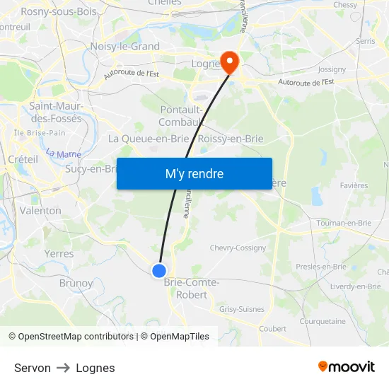 Servon to Lognes map