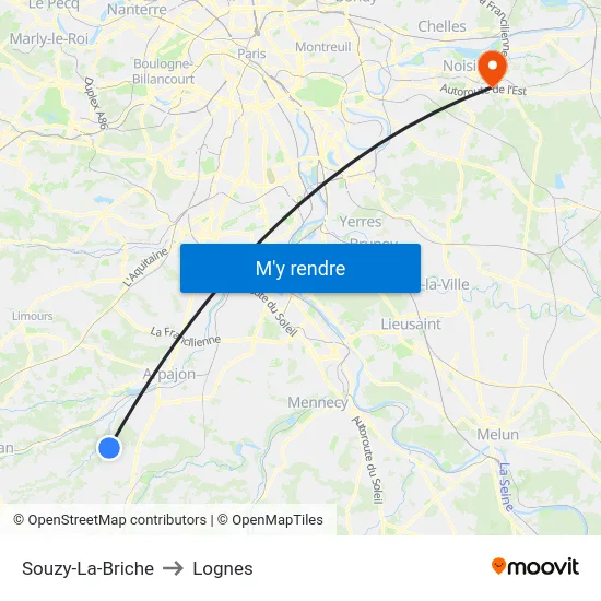 Souzy-La-Briche to Lognes map