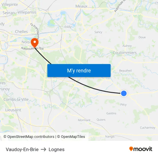 Vaudoy-En-Brie to Lognes map