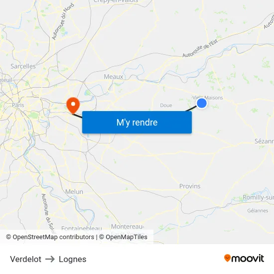 Verdelot to Lognes map