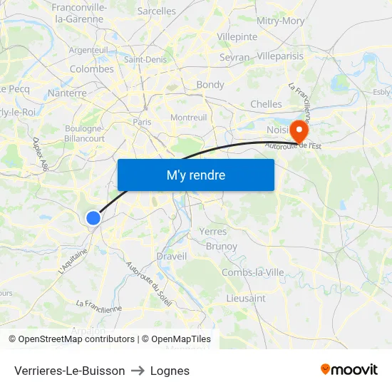 Verrieres-Le-Buisson to Lognes map